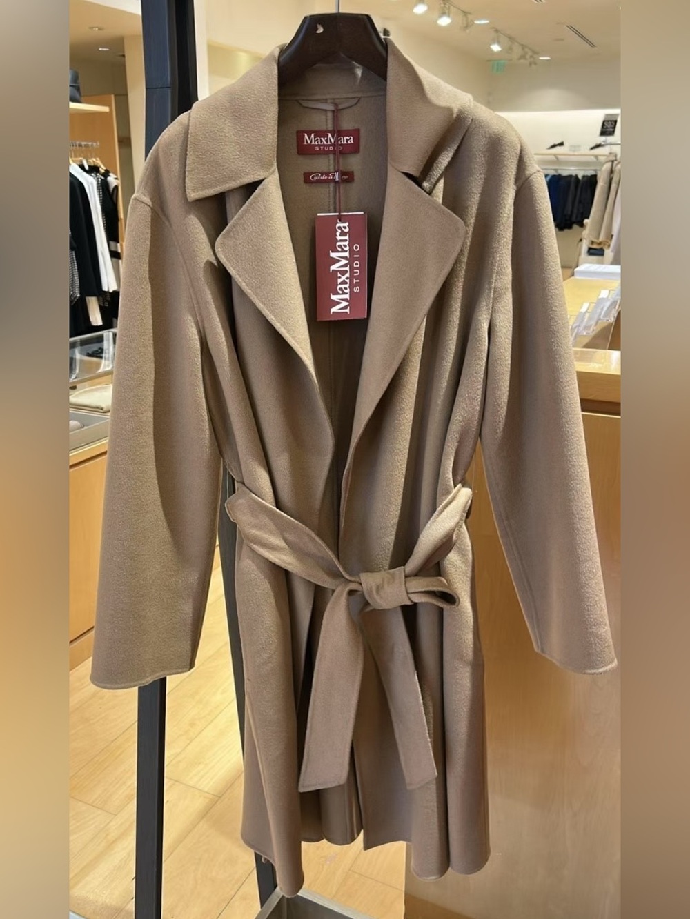 MaxMara Cashmere and Wool Blend Camel Belted Trench Coat - Picture 2 of 5